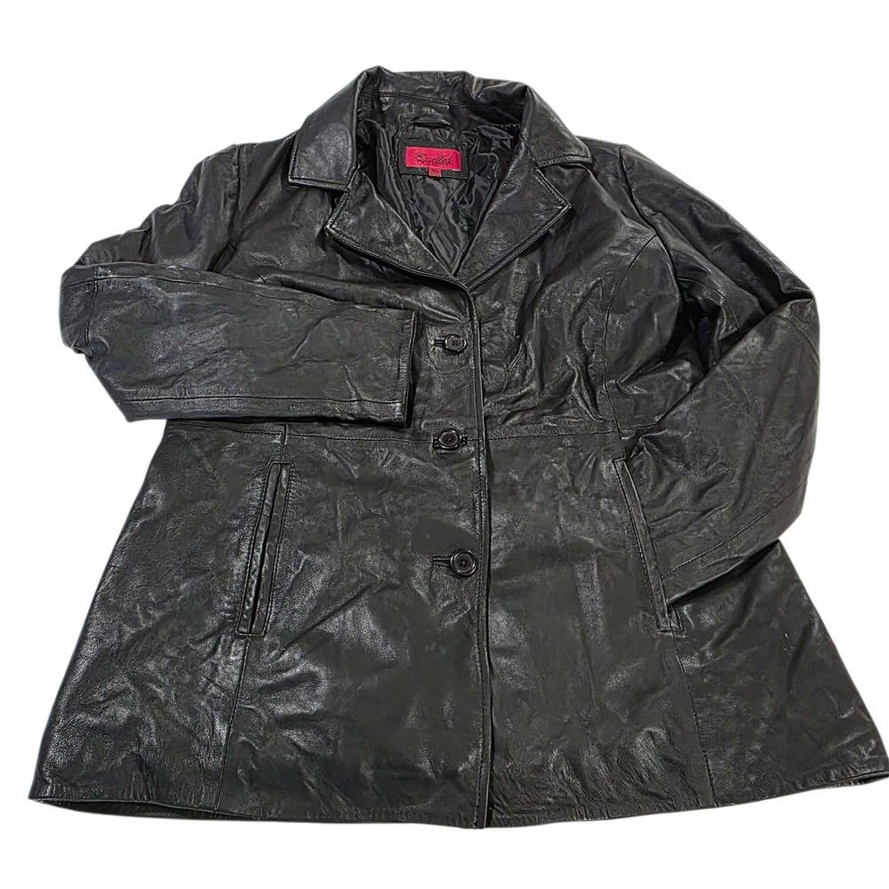 Excelled Collection Leather Jacket Blazer Black‎ XL Full Button Closure Women's